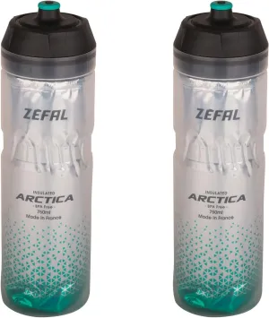 ZEFAL Pack Arctica 75 - Double Pack Bicycle Bottles 750 ml - Isothermal Bicycle Bottle - Odourless and Waterproof - BPA-Free Sports Bottle, Silver/Caribbean Green
