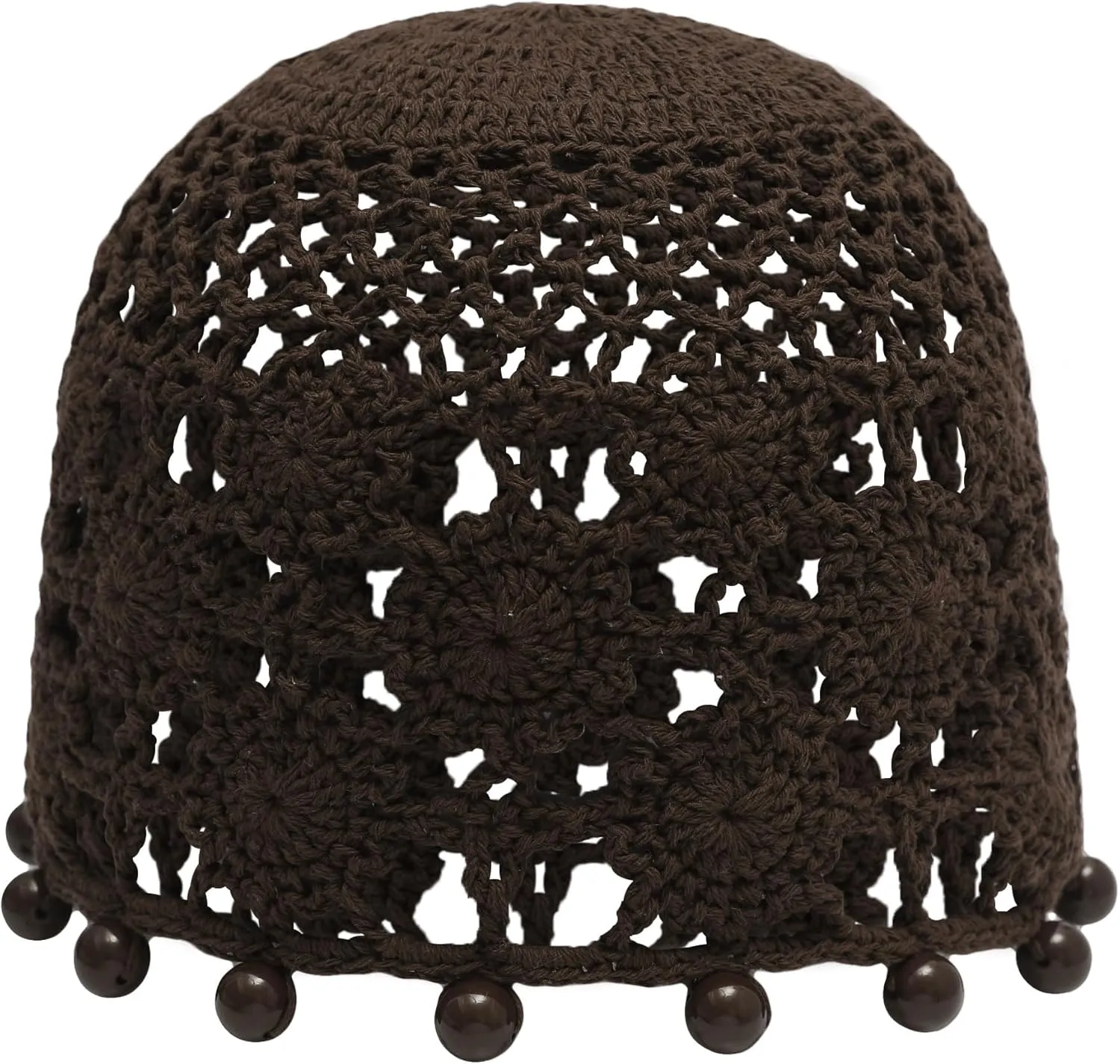 ZLYC Women Cotton Crochet Skull Cap Handmade Knit Cutout Floral Beanie Hat