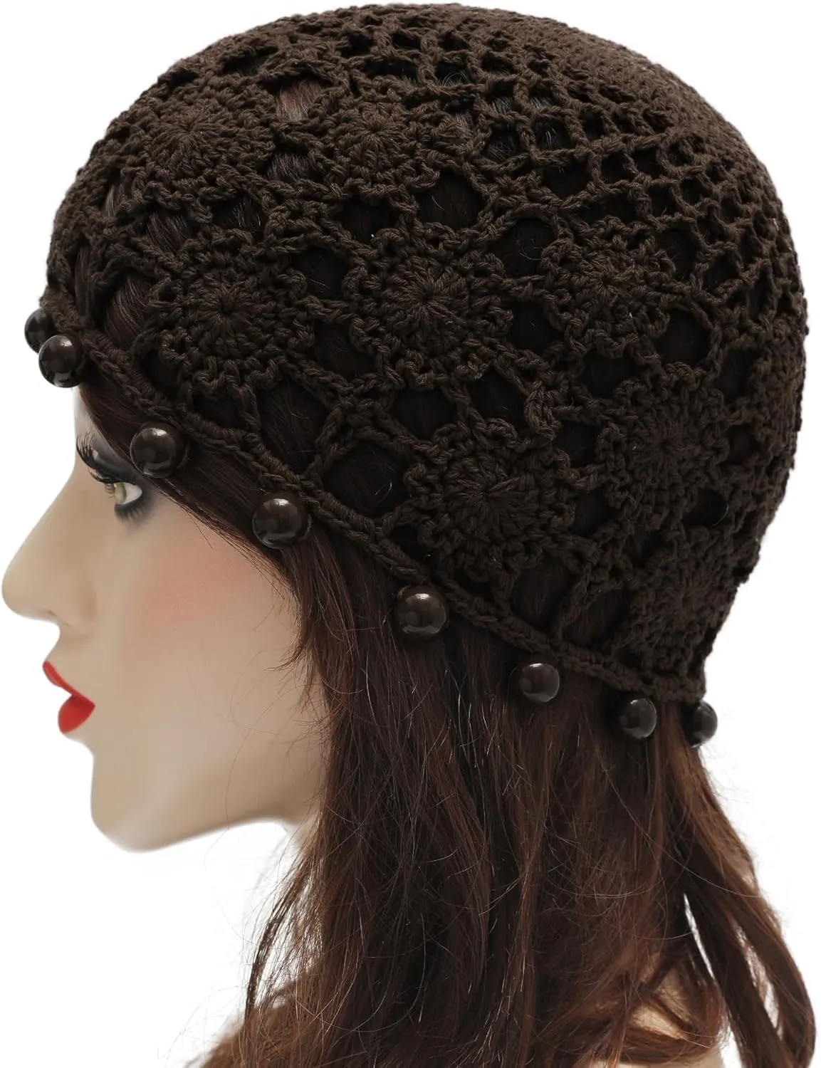 ZLYC Women Cotton Crochet Skull Cap Handmade Knit Cutout Floral Beanie Hat