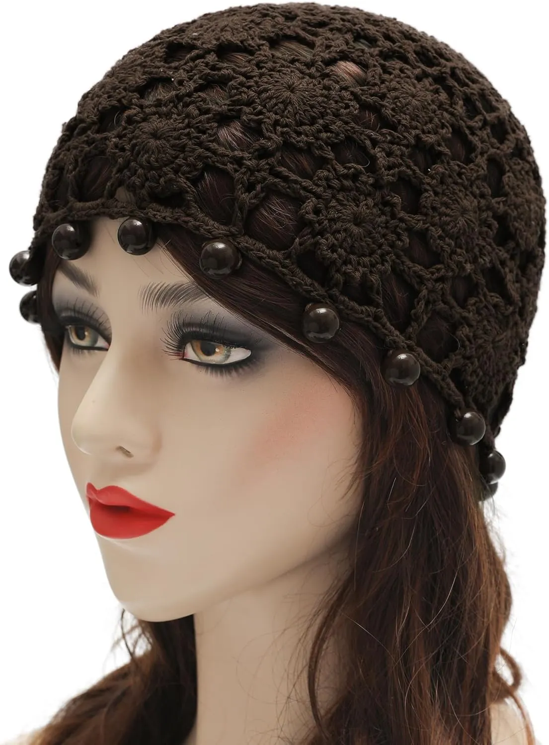 ZLYC Women Cotton Crochet Skull Cap Handmade Knit Cutout Floral Beanie Hat