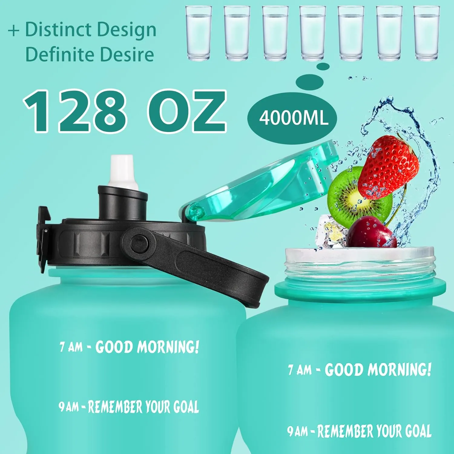 ZOMAKE Gallon Water Bottle with Straw & Time Marker - 128 oz Motivational Large Water Jug BPA Free Leakproof Water Bottle Ensure You Drink Enough Water Daily