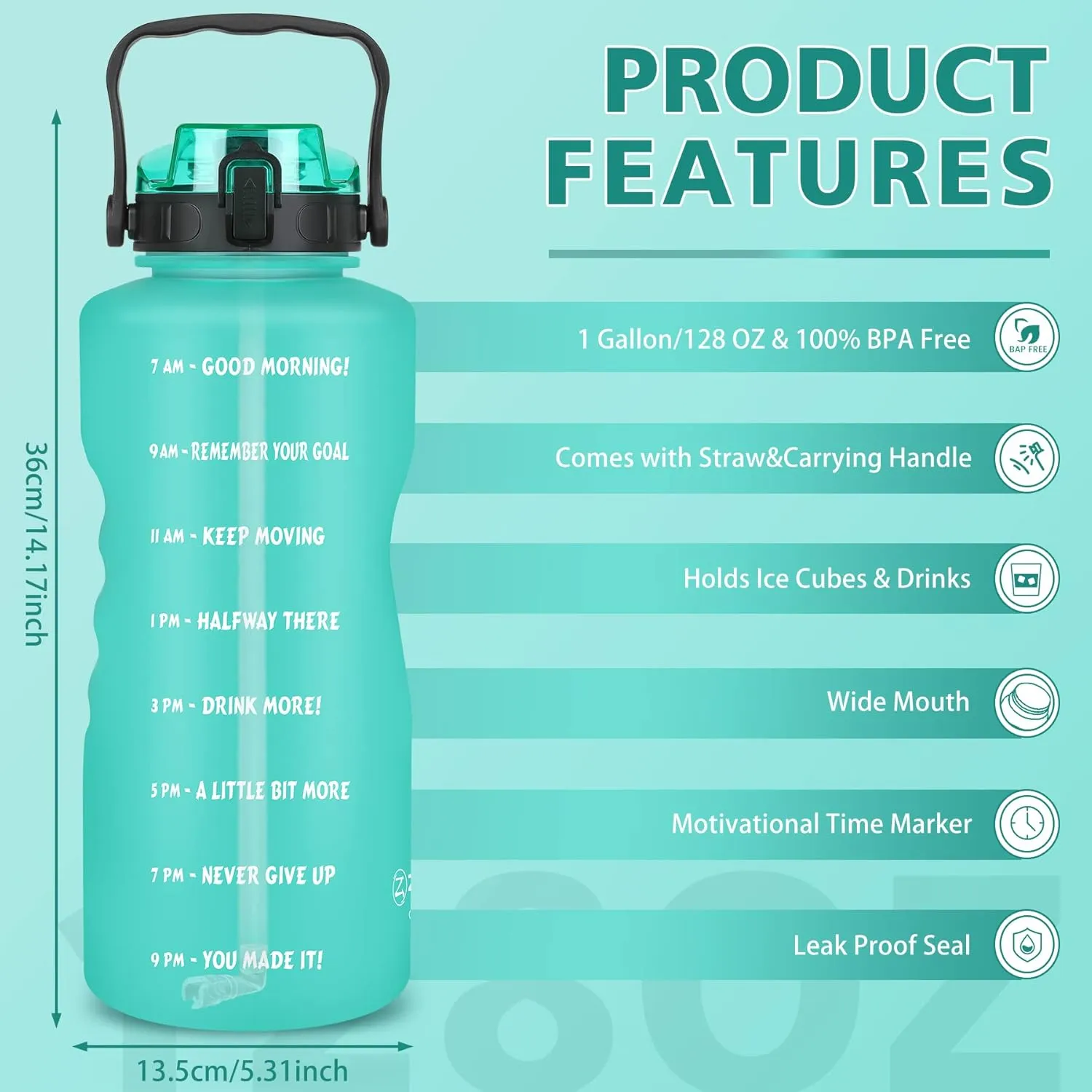 ZOMAKE Gallon Water Bottle with Straw & Time Marker - 128 oz Motivational Large Water Jug BPA Free Leakproof Water Bottle Ensure You Drink Enough Water Daily