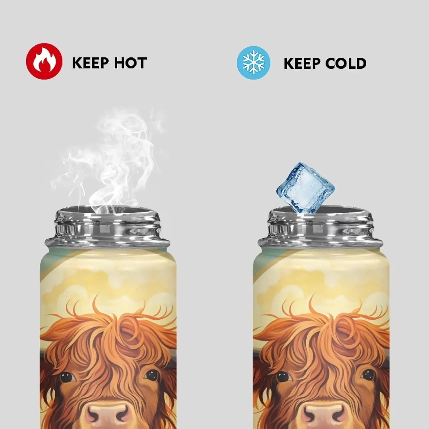 ZOUTAIRONG Highland Cattle Sunflower Sports Water Bottle 18 oz Insulated Water Bottle Leak Proof Stainless Steel Gym Bottle Sports Water Cup for Women Thermal Water Bottle