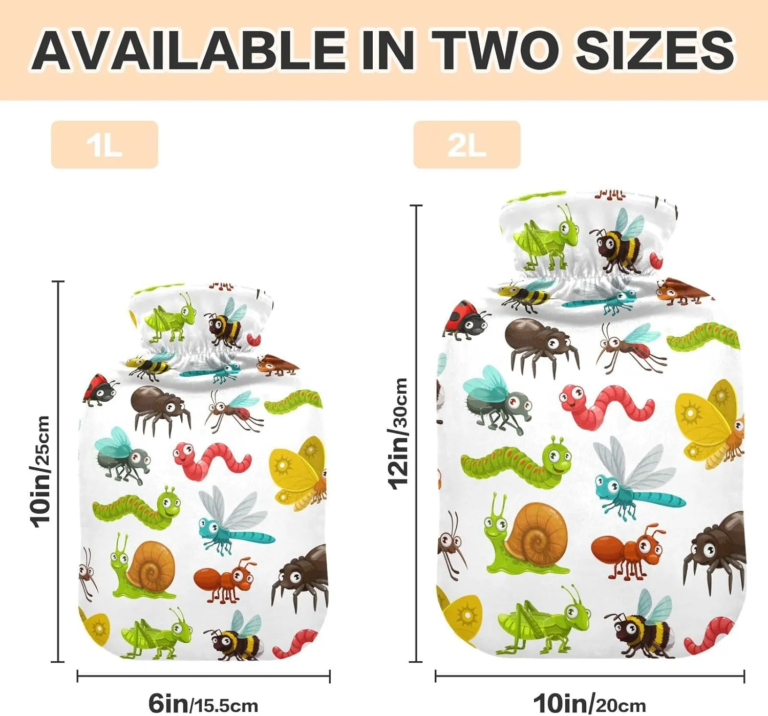 ZZXXB Caterpillar Bee Insect Hot Cold Water Bottle with Fleece Cover PVC Hot Water Bag 2 Liter