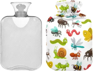 ZZXXB Caterpillar Bee Insect Hot Cold Water Bottle with Fleece Cover PVC Hot Water Bag 2 Liter